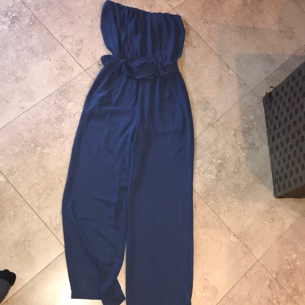 Blue jumpsuit with belt